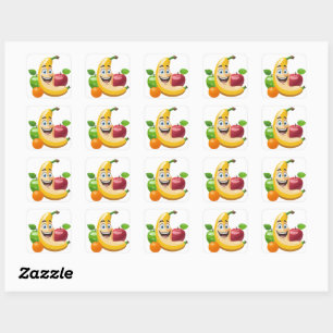 Glückliches Früchte-Sticker-Bundle Quadratischer Aufkleber