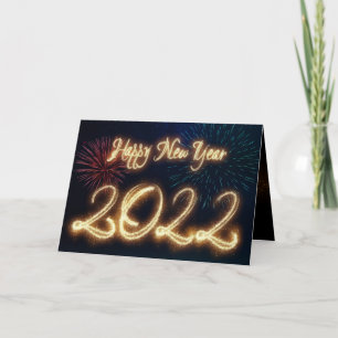 Glückliches funkelndes neues Jahr 2022 Feuerwerk Feiertagskarte