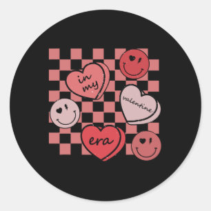 Glückliches Gesicht Herz Retro Groovy Valentinstag Runder Aufkleber