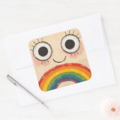 GLÜCKLICHES GESICHT REGENBOGEN QUADRATISCHER AUFKLEBER (Umschlag)