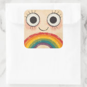 GLÜCKLICHES GESICHT REGENBOGEN QUADRATISCHER AUFKLEBER (Tasche)