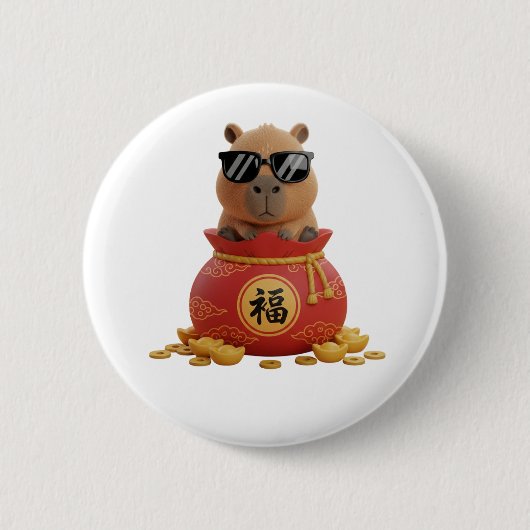 Glückliches Glückstaschen-Capybara Chinesisches Ne Button (Vorderseite)