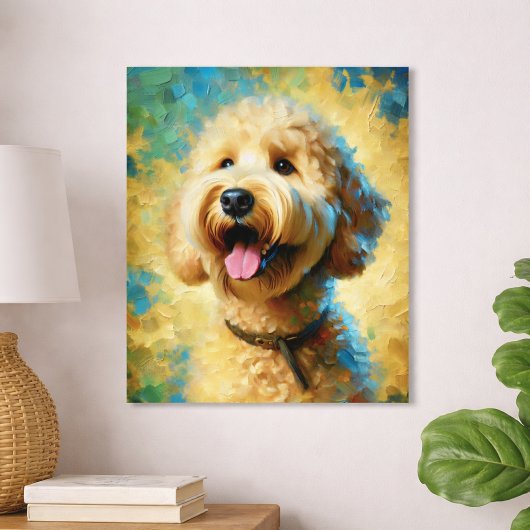 Glückliches Goldendoodle-Ölgemälde Kunst Poster