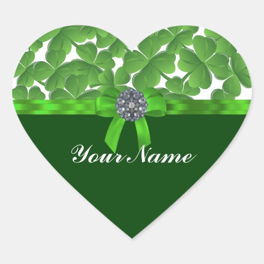 Glückliches grünes Kleeblatt Herz-Aufkleber (Vorderseite)
