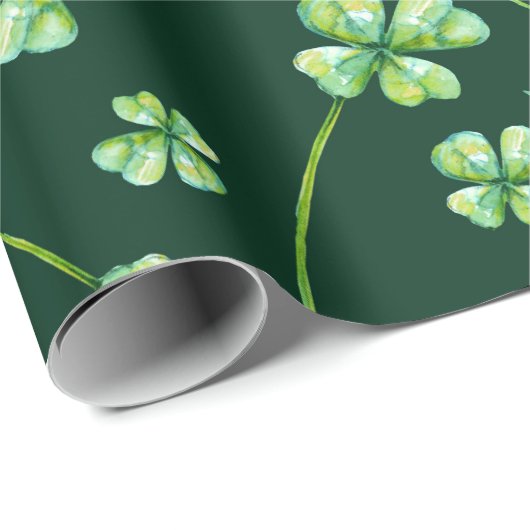 Glückliches grünes Muster mit Kleeblättern Geschenkpapier (Rolleneckpunkt)