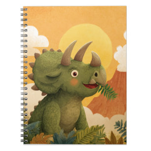 Glückliches grünes Triceratops-Sonnenuntergangs-No Notizblock
