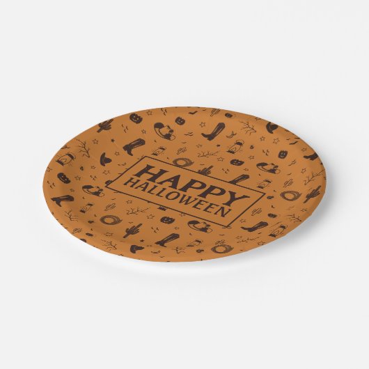 glückliches Halbbild des Westerns Pappteller (Schrägansicht)