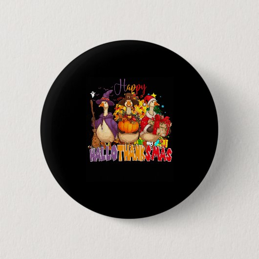 Glückliches Hallothanksgiving Gans Halloween Ernte Button (Vorderseite)
