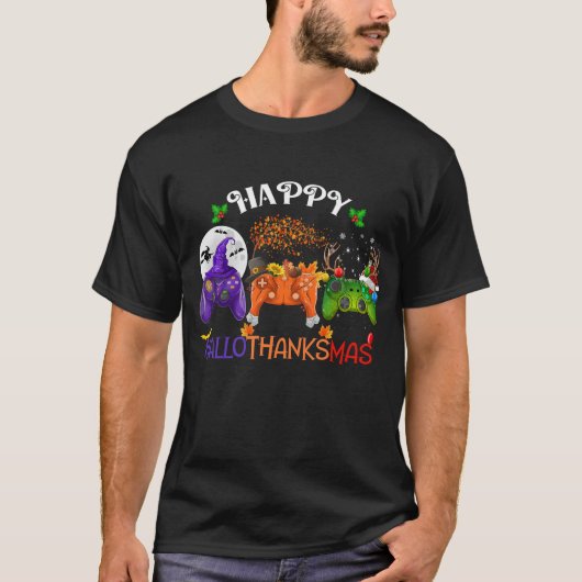 Glückliches Hallothanksmas-Videospiel T-Shirt (Vorderseite)