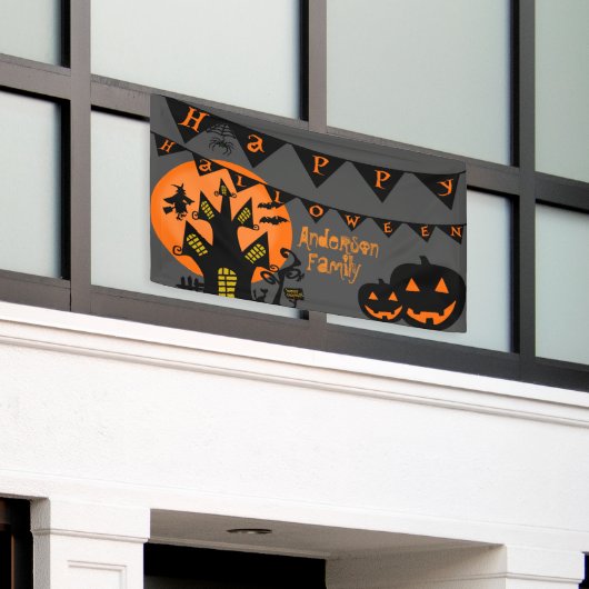 glückliches Halloween Banner (Äußeres Gebäude)
