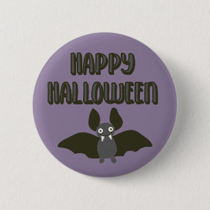 Glückliches Halloween-Cartoon-Bat mit Fangs Button