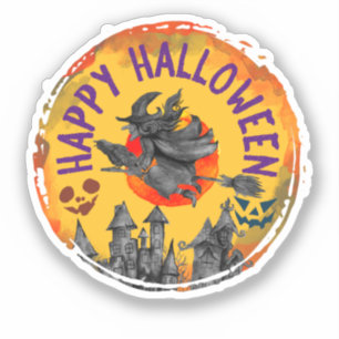 glückliches Halloween - Fliegenwitsche, spöttische Aufkleber