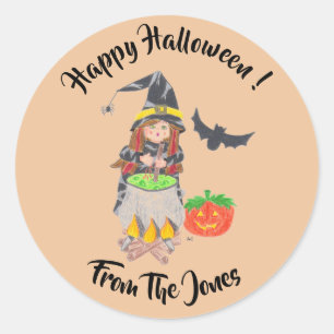 Glückliches Halloween Hexe personalisierte Aufkleb Runder Aufkleber