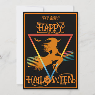 Glückliches Halloween Hexen Kostüm Party Schwarze  Einladung
