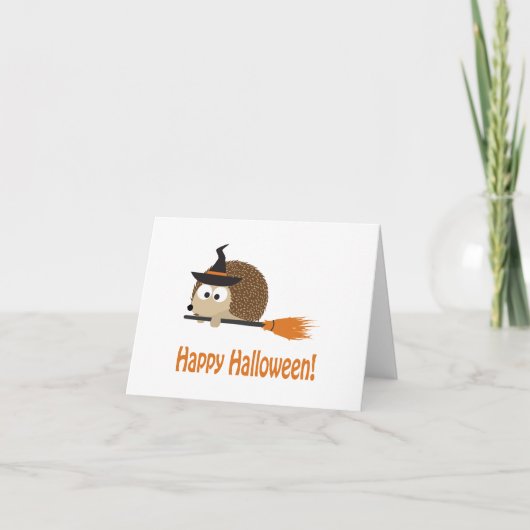Glückliches Halloween! Igels-Hexe Karte (Vorderseite)