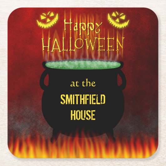 Glückliches Halloween-Kessel-Feuer Rechteckiger Pappuntersetzer (Vorderseite)