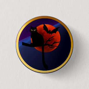 glückliches Halloween Kitty n' Bat Button