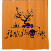 Glückliches Halloween-Logo und Pumpkins und Skull Duschvorhang (Vorderseite)