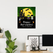 Glückliches Halloween Monsters Grünes Party Zeiche Poster (Heimbüro)