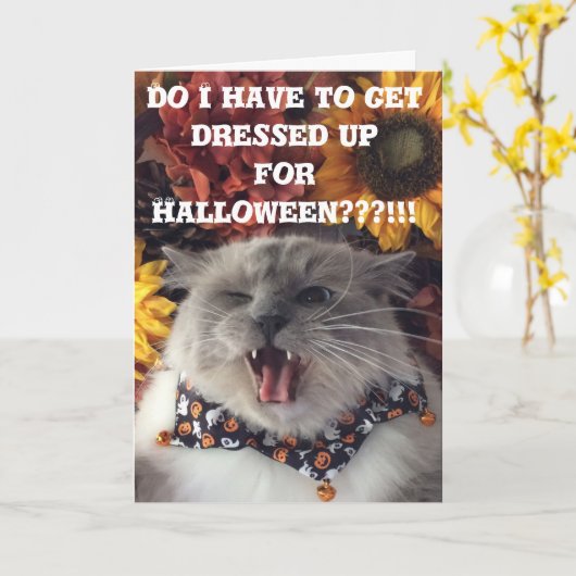 Glückliches Halloween/mürrische Katzenkarte Karte (Gelbe Blume)