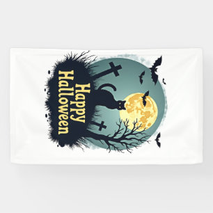 Glückliches Halloween-Shirt mit Katze auf dem Frie Banner