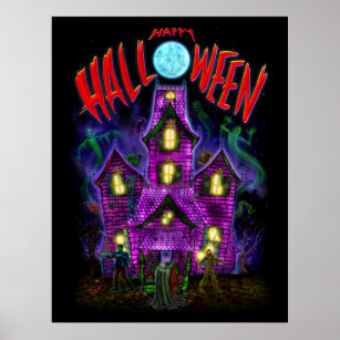 Glückliches Halloween-Spuk House-Poster Poster