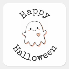 Glückliches Halloween-Sticker - Süßer Kawaii-Geist Quadratischer Aufkleber