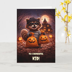 Glückliches Halloween süßer Waschbär Karte