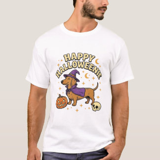 Glückliches Halloweenie Dachshund Hexen Hund T-Shi T-Shirt