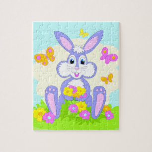 Glückliches Häschen Blumen Schmetterlinge Puzzle