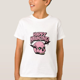 Glückliches Heimsuchen Rosa Totenkopf Jungen Hallo T-Shirt