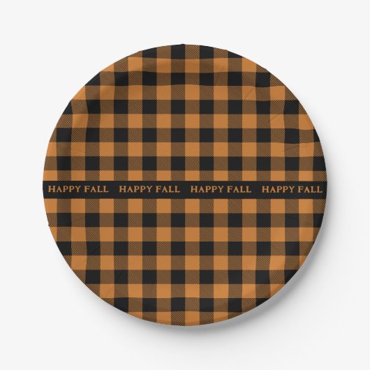 glückliches Herbst-Orange-Schwarz-Muster Pappteller (Vorderseite)