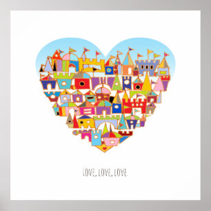 Glückliches Herz Dorfplatz Poster