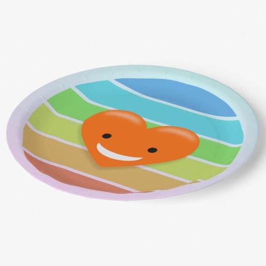 Glückliches Herz Pappteller (Schrägansicht)