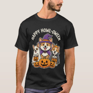 Glückliches Heul-oween Corgi Halloween-Hundekostüm T-Shirt