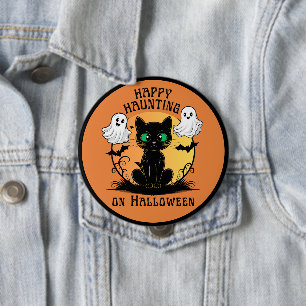 Glückliches Heulen schwarze Katze Halloween 4" But Button