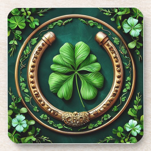 Glückliches Horseshoe und Clover Design Getränkeuntersetzer (Vorderseite)