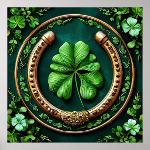 Glückliches Horseshoe und Clover Design Poster