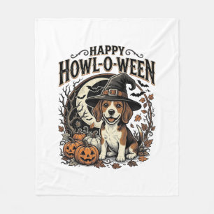 Glückliches Howl-O-Ween Beagle Hexenhut Halloween- Fleecedecke