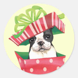 Glückliches Howliday Boston Terrier Runder Aufkleber