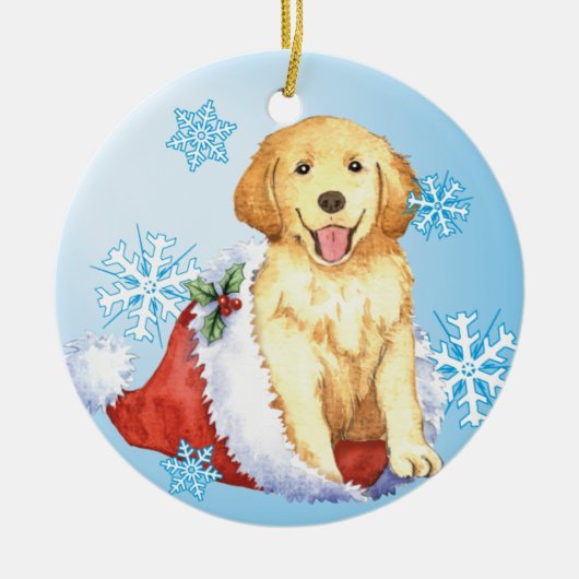 Glückliches Howliday golden retriever Keramik Ornament (Vorne)