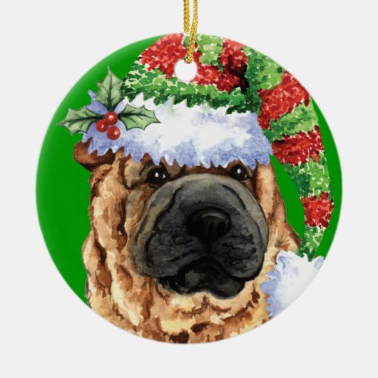 Glückliches Howliday Shar-Pei Keramik Ornament (Vorne)