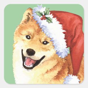 Glückliches Howlidays Shiba Inu Quadratischer Aufkleber
