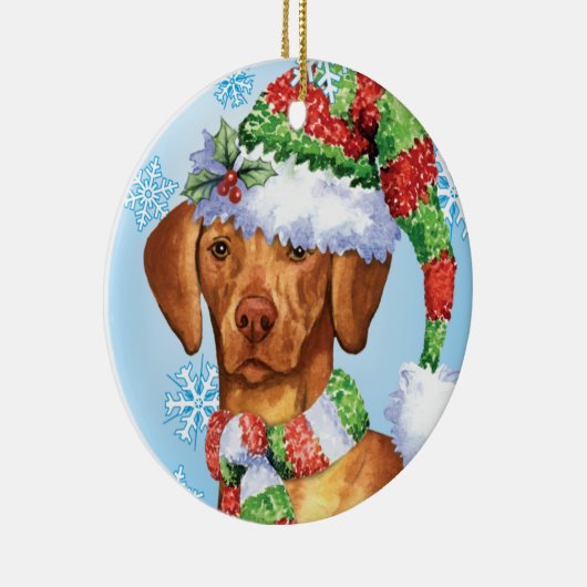 Glückliches Howlidays Vizsla Keramik Ornament (Rechts)