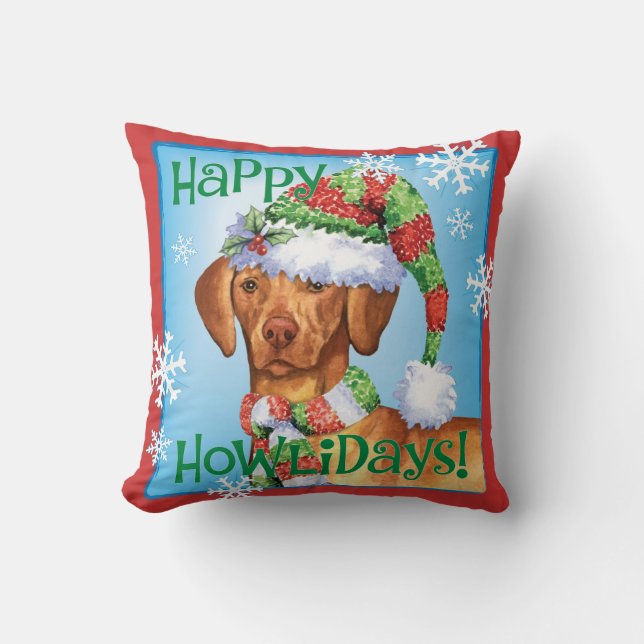Glückliches Howlidays Vizsla Kissen (Vorderseite)
