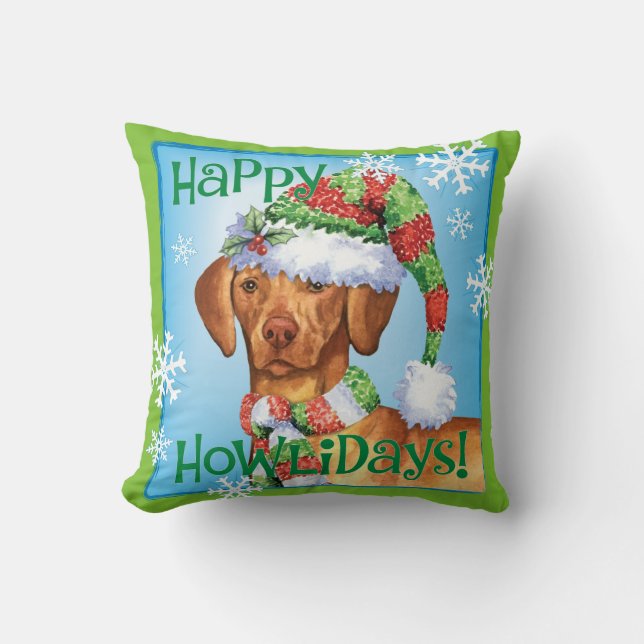 Glückliches Howlidays Vizsla Kissen (Vorderseite)