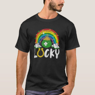 Glückliches Hufeisen Regenbogen Lustig St. Patrick T-Shirt