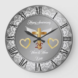 Glückliches individuelles silbernes Jubiläum Große Wanduhr