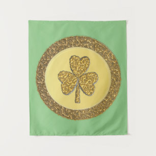 Glückliches Irisches Shamrock Goldmünze Wandteppich