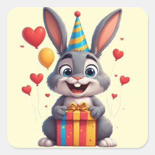 🐇 Glückliches Kaninchen Geburtstag Mit Geschenk Quadratischer Aufkleber